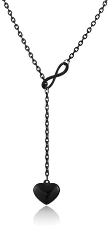 MILAKOO Lang Y Lariat Halskette Damen Schwarz Edelstahl Schlupfkette Collier Geschichtet Schlank Einstellbar Choker Herz Y-förmige Modeschmuck Kette