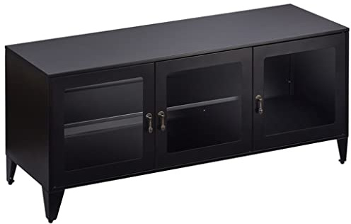 Large Space TV Cabinet 1 Shelf 3 Doors Metal Home TV Cabinet for Living Room Bedroom Black for TV Up to 55 Inch