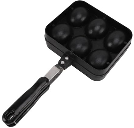 Gusseisenpfanne, 6-Loch-Cake-Pop-Pfanne mit doppelseitigem, vorgewürztem Gusseisen-Pfannkuchen-Oktopus-Kugelgrill zur Herstellung von Pfannkuchenbällchen, Puffs, Takoyaki