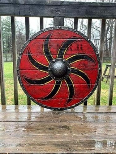 61 cm Wikinger runder Schild Einzigartige Schlacht Mittelalter Rüstung Design Holzschild Holz Geschenk