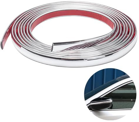 Chrome Trim, 6mm × 3m Silver Flexible Molding Trim Self Adhesive Automotive Chrome Tape Car Trim Tape Peel and Stick Metallic Mirror Frame Edging Decorative Strip for Wall Door Furniture Car
