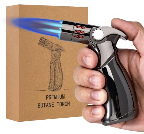 Briquet tempête à 4 Flammes Jet, Rechargeable, en métal, avec poinçon et verrou de sécurité (sans gaz)