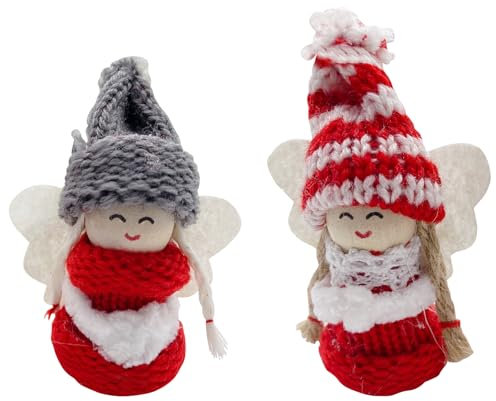 2Pcs Christmas Felt Decorations Cute Felt Doll Angel Small Christmas Tree Hanging Ornaments for Xmas Winter Party Decorations (Red-A)