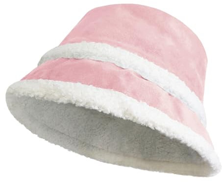 NLAND Cappello Invernale Donna Berretto Calda e Morbida Lavorato a Maglia Bucket Hat Caldo Antivento Fodera in Pile Cappelli Pescatore Morbido,Rosa