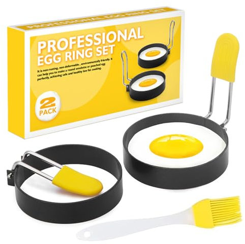 2 Stück Spiegeleiform, Antihaft Spiegeleiformen Edelstahl Pancake Form Egg Ring Spiegeleierformen für die Pfanne Spiegeleiformen mit Klappgriffen Für Spiegeleier, Sandwiches, Hackbraten