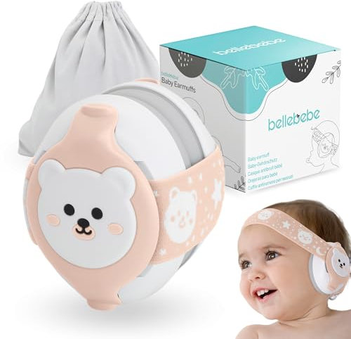 BELLEBEBE - Cuffie Neonato Antirumore - 0-36 Mesi - Ipoallergenico e Senza BPA - Certificato EN352-1, RoHS, CPC - Fascia Regolabile e Borsa da Trasporto