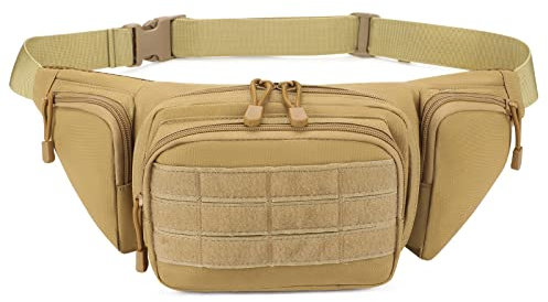 Explokit Taktische Bauchtasche Militar wasserdichte Gürteltasche Molle Multifunktionale Hüfttasche mit Reißverschluss Nylon Fanny Pack für Herren Damen Outdoor Radfahren Trekking Wandern(#01-Khaki)
