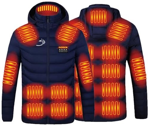 Beheizbare Jacke Herren Warme Dicke, Unisex 19 Zonen Vier Kontroll Reißverschluss, Winterjacke USB Elektrische, Beheizte Warme Jacke Mit Taschen, Skijacke Mit Wärmefunktion Heizjacke Weich Bequem