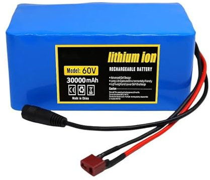 60V Lithium Ion Battery, 60V 30Ah 16S2P Lithium-Ion Battery Packs,with BMS + 67.2V 2A Charger, for 500W-800W Motor E-Bike Electric Bicycle Scooter T