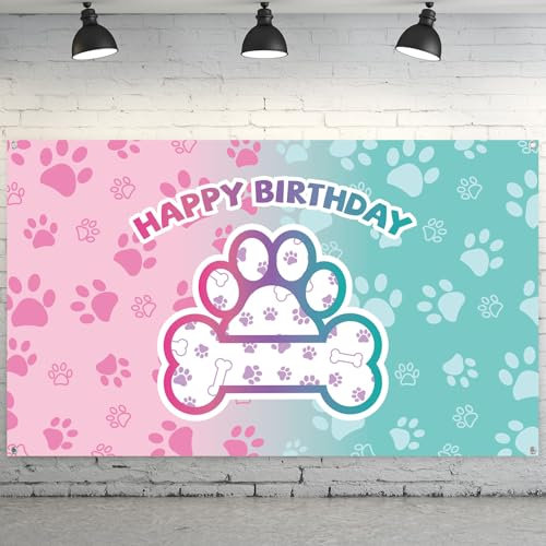 Newwiee 1,8 x 1,1 m Geburtstag Hintergrund Banner Geburtstag Stoff Fotografie Hintergrund Party Dekorationen für Mädchen und Jungen Geburtstag Party Supplies (Pfote)