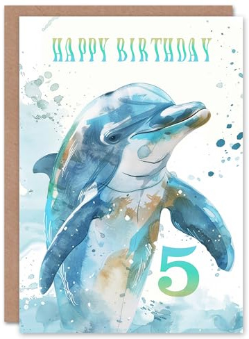 Artery8 Sea Watercolour Dolphin 5th Five Age 5 Year Old For Child Kids Birthday Card
