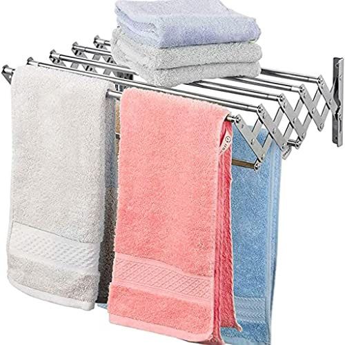 MKAK Asciugatrice a parete fisarmonica, asciugatrice in acciaio inossidabile, asciugatrice in acciaio inox facile da installare portasciugamani da esterno a scomparsa da esterno Stendini(50cm)