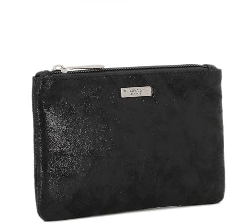 Flora & Co - Grand Portefeuille Porte-Monnaie Femme Irisé - Petite Pochette Plate Brillant Multifonction - Trousse de Rangement - Souple et Léger - Noir