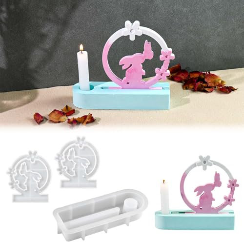 SVOCK Giessform Silikon Ostern, 2Pcs Gießform Hase Silikonform Hase, Silikonform Schmetterling Hase Frühling, Silikonformen Gießformen Ostern Frühling, Silikonformen Gießformen Kerzenhalter Ostern