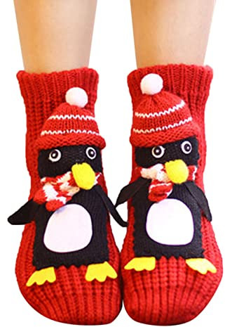Weihnachtssocken Damen Winter Baumwolle Cartoon-Muster Rentier Schneeflocke Flauschige Socken Frauen Kuschelsocken Weihnachten Damen Socken Adventskalender 2024 Frauen Socken Mit Motiv