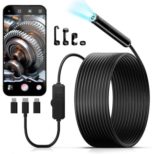 Endoscope Inspection Camera, KAIWEETS 1920P HD Endoscope with 8 LED Light, Snake Borescope Waterproof IP67 Tube Sink Pipe Drain Borescope, 16.5ft Semi-Rigid Snake Scope for iPhone, Android