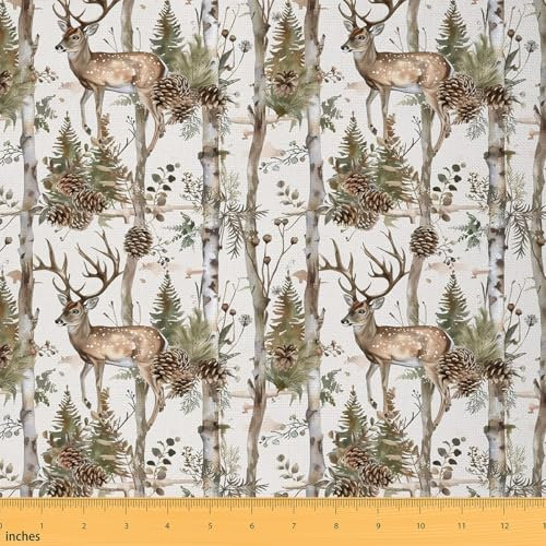 Loussiesd Hirsch Elch Druck Patchwork Stoffe Jungen Mädchen Nette Tiere Stoff 92x150cm Kinder Für Kinder Ultra Weiche Wildlife Dekor Stoff Meterware für Stühle Baum Stoffpaket Dekor