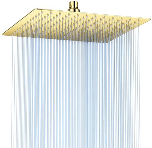Zehnschön 12 Zoll (30cm) Regendusche Duschkopf – Edelstahl, Hochdruck, Ultradünn, 360° Schwenkbar – Großer Luxus-Kopfbrause für Spa-Duscherlebnis, Einfache Montage (Gold, 12 Zoll)