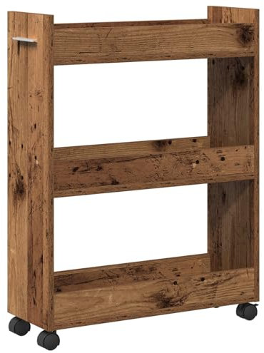 vidaXL Rollschrank Alteiche 60 x 22 x 79 cm - Möbel für Wohnzimmer, Flur, Stauraum - Stahl, rechteckig, rustikal, auf Rollen, für die Küche - zuhause organisieren