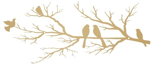 ESTART Wanddekoration mit Vögeln aus Metall, lebendige Vögel auf AST, Silhouette, Wanddekoration, für den Außenbereich, Wandskulptur zum Aufhängen, für Zuhause, Balkon (Golden, Klein)