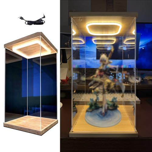 Acryl Vitrine Acryl-Vitrine mit LED-Beleuchtung – 10/15/20/25/30/35/40/50/60 Cm Hoch Transparente Aufbewahrungsbox für Figuren Trophäen-, Modellauto- Und Sammlerstücke-Organizer(25x25x35cm/10x10x14in)