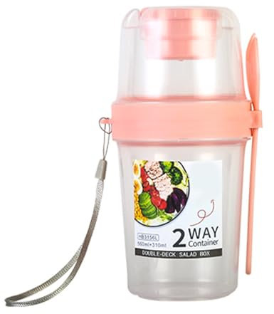 Baxnore Salad Shaker Cup, Reusable Meal Container with Fork Lid, Large Capacity Plastic Cereal Bowl for Office Travel, Portable Breakfast Lunch Storage