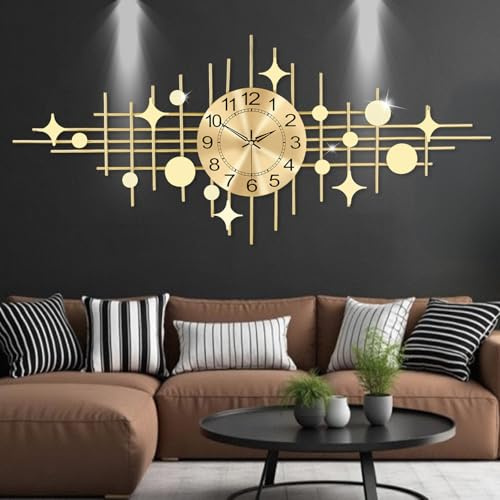 Wanduhr, große Wanduhren für das Wohnzimmer, geräuschlos, ohne Ticken, batteriebetrieben, übergroße runde moderne Wanduhr für Schlafzimmer, Bauernhaus, Büro-Wanddekoration Stern, 16.3 * 37.4 Zoll