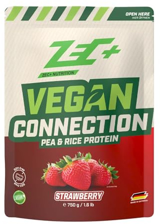 ZEC+ Vegan Connection 750 g – Pflanzliches Proteinpulver mit Reis- & Erbsenprotein, 100 % laktosefrei - perfekt für Veganer, Vegetarier und bei Laktoseintoleranz, mit Aminosäuren (Erdbeere)