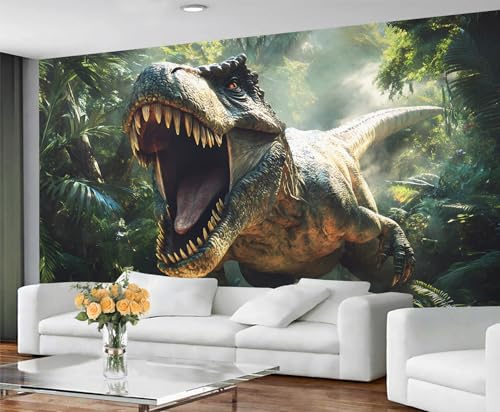 GIVLWF Dinosaurier Tapete Wandbild & Raumdekoration, Dschungel Dino Schlafzimmer Tapete, Tyrannosaurus Rex Tapete für Wohnzimmer, nicht selbstklebend, Wandbilder für Wände