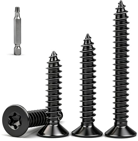 110 Stk Torx Holzschrauben Schwarz M4X20mm Schwarze Schrauben Senkkopf | Edelstahl A2 V2A Selbstschneidend Vollgewinde Korrosionsbeständig für Akustikpaneele Holz Möbel Spanplatte Montagearbeiten