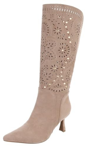 Ital Design Damen Stiefel mit Reißverschluss und Stilettoabsatz, spitze Form, Hellbraun, Gr. 40