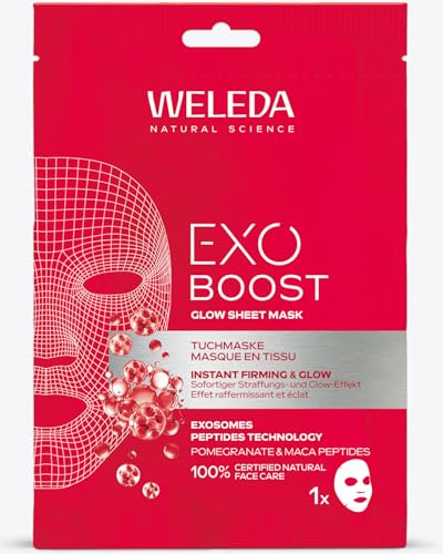 WELEDA Bio Exo Boost Firm & Lift Tuchmaske – Naturkosmetik Feuchtigkeit Gesichtsmaske mit Granatapfel, Maca-Peptide & EXOSOMES PEPTIDES TECHNOLOGY für straffere Haut & Glow (vegan, 20ml)