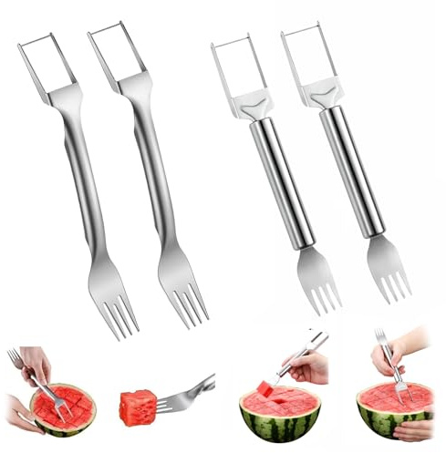 Forchetta per anguria 2 in 1, in acciaio inox, strumento per affettare l'anguria (4)