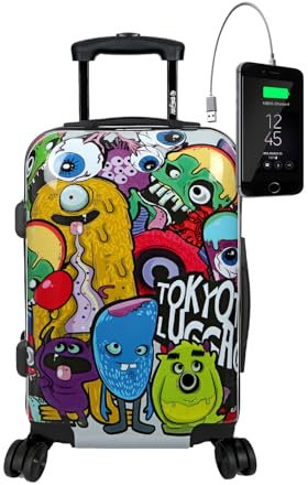 TOKYOTO Kabinentrolley Kinderkoffer Handgepäck Flugzeug für Kinder Mädchen Jungen Fans von Fan von Monstern Zombies Cartoons Kabinenkoffer 55x35x20 cm 55x40x20 TSA-Schloss USB-Anschluss Monsters