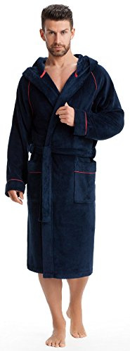 LEVERIE Calda vestaglia uomo invernale sportiva, blu scuro/rosso, M