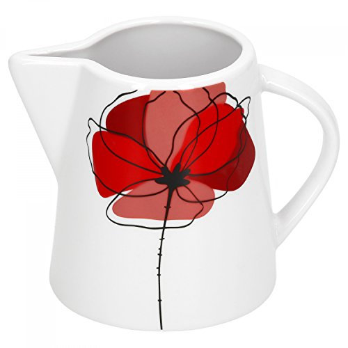 Van Well Milchkännchen Monika | 200-220 ml | Ø 75 mm | Milch- Gießer | Milk Pitcher | Kännchen | Mohn-Blume rot| edles Porzellan-Geschirr | Gastro