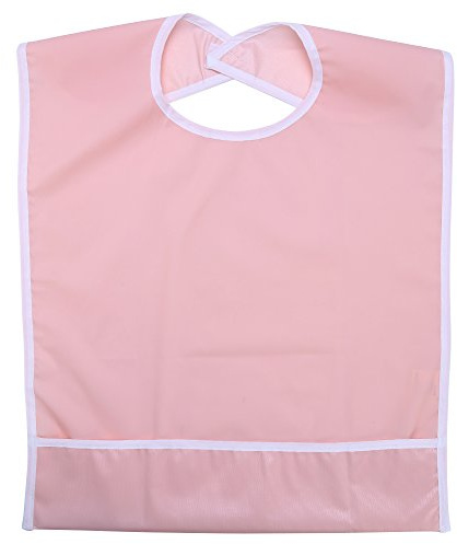 FILFEEL Mealtime Lätzchen Kleidung Protector, wasserdichte Erwachsene Bib Elder Disability Aid Koch Dining Kleidung Waschbar PVC, 17,72 x 25,59 Zoll(Orange Pink)