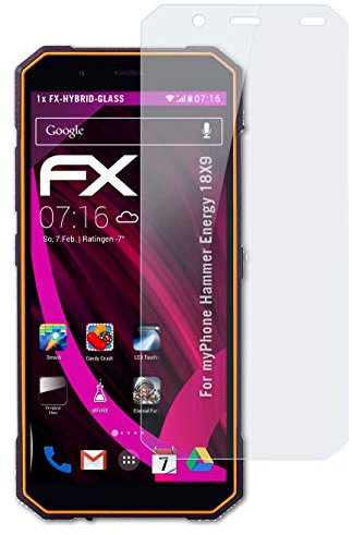 atFoliX Plastic Glass Protective Film compatible with myPhone Hammer Energy 18X9, 9H Hybrid-Glass FX Screen Protector