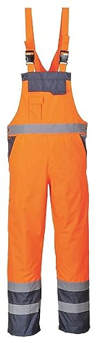 Portwest S488 Men's Waterproof Hi Vis Breathable Contrast Rain Bib and Brace Orange/Navy, 4X-Large