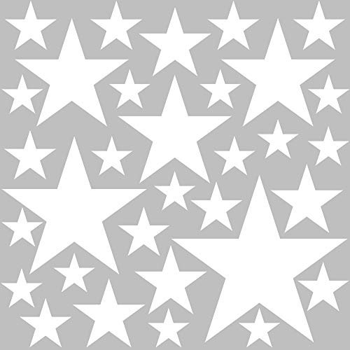 PREMYO 32 Sterne Wandsticker Kinderzimmer Mädchen Jungen - Wandtattoo - Wandaufkleber Selbstklebend Weiß