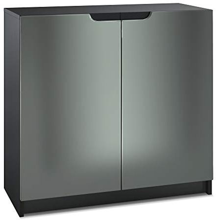 Vladon Sideboard Logan, Made in Germany, Kommode mit 2 Türen, Schwarz matt/Graphit seidenmatt (82 x 78 x 37 cm)