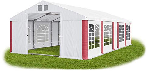 Das Company Partyzelt 6x9m wasserdicht weiß-rot mit Bodenrahmen und Dachverstärkung Zelt Dachplane modular 580g/m² PVC hochwertig Gartenzelt Summer Plus MS/SD