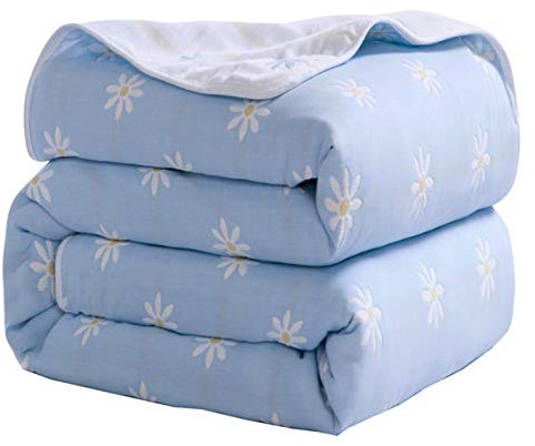 Hayisugal Kuscheldecke zweiseitig Tagesdecke Bettüberwurf 100% Baumwolle Kinder Überwurf Decke Baumwolldecke Bunte Decke Kinder Bettdecke Decken Winter Sofa Decke, Blau Gänseblümchen, 150 x 200cm