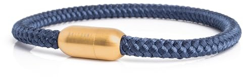 Akitsune Silvus Nylonarmband | 5mm Dick | Armschmuck Damen Herren Edelstahl Armband Magnetverschluss - Mattgold - Navyblau 21,5cm