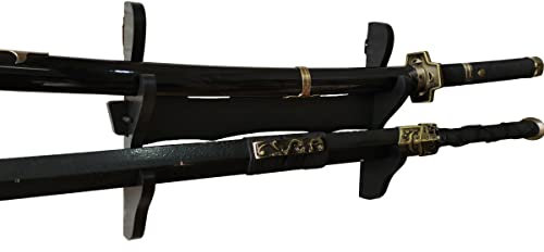 TAO+ Katana Wakizashi Schwerthalter, 2 Ebenen, Wandhalterung, Samurai-Schwerterständer, dekorativer Schwert-Aufhänger