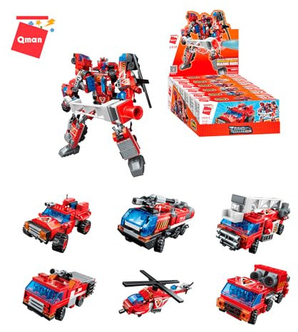 Qman 1416 Trans Collector Feuerwehr Fahrzeuge Blazing Mars Transformer Auto Klemmbaustein-Set für Kinder ab 6 Jahre