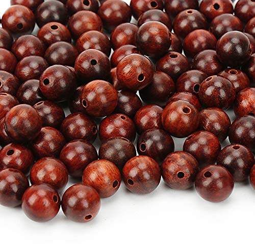 Prometis 200pcs 10mm Natural Round Wooden Loose Craft Beads Gorgeous Handmade Polished Sandalwood Spacer Beads for Jewelry Making (Red Sandalwood(200pcs), 10mm Diameter)