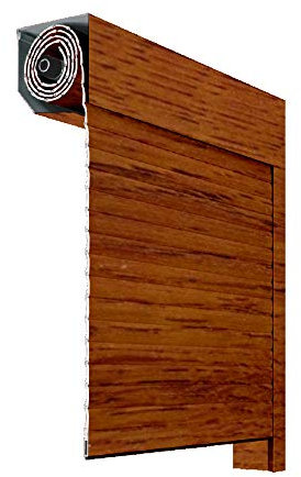 Kit complet de volet roulant en aluminium à 45° avec moteur et bouton mural (1200 x 2200 mm, ambre) (imitation bois)