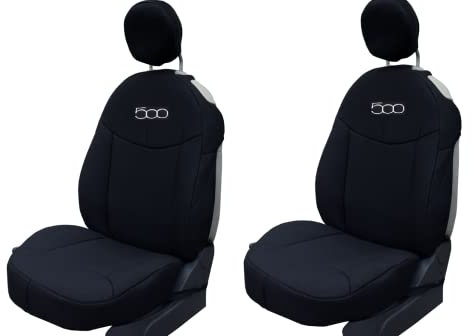 Italfodere - Coppia Coprisedili Anteriori Compatibili con Fiat 500 dal 2007 in Poi - Cotone Accoppiato - Fatti a Mano - Eleganti e Resistenti - Accessori Auto Interno - Made in Italy - Nero