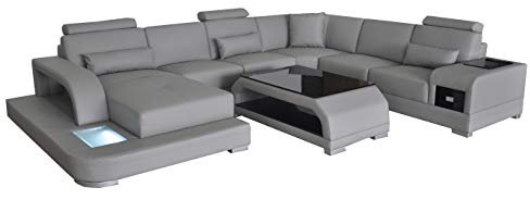 jvmoebel Ledersofa Wohnlandschaft Garnitur Design Modern Ecksofa Sofa U-Form G8013+Tisch